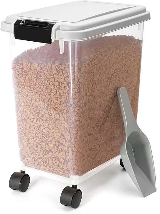 Nobleza - Pet Food Container, 20L Pet Food Box with Wheels, Flip Lid, Airtight, Transparent, Wheels and Scoop, for Dogs and Cats, Grey