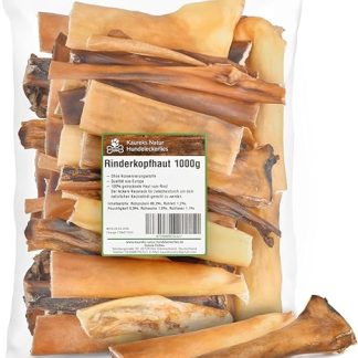 Kaureks Natur Hundeleckerlies, Bovine Scalp 1000 g Approx. 15 cm, Scalp for Dogs, Like Pig Ears