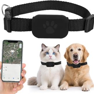 XJJAUGKLY GPS Tracker Cat, Waterproof Bluetooth Pet Locator, GPS Tracker for Dogs without Subscription, with Adjustable Collar, Compatible with iOS and Android, for Kittens and Puppies - Black