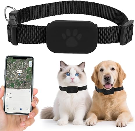 XJJAUGKLY GPS Tracker Cat, Waterproof Bluetooth Pet Locator, GPS Tracker for Dogs without Subscription, with Adjustable Collar, Compatible with iOS and Android, for Kittens and Puppies - Black