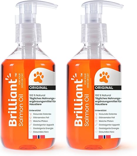 Hofseth BioCare BRILLIANT Norwegian Salmon Oil for Cats and Dogs Promotes Shiny Coats Improved Appetite Soft Paws Increase Energy Non-GMO 2 x 300 ml