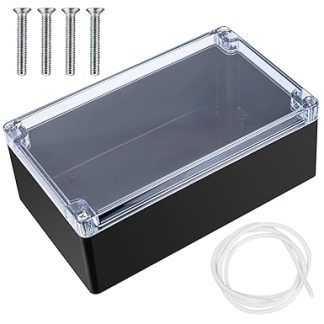 Waterproof Junction Box, IP65 Electrical Project Box, Distribution Box, Dustproof, Weatherproof, ABS Cable Housing Distribution Box for Indoor Outdoor Electronic Cable (Black Transparent, 20 x 12 x