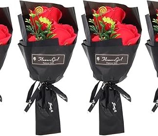 Rose Soap Flower Bouquet Exquisite Romantic Valentine's Day Set Artificial Rose Petal Soap for Wedding Party Mother's Day Christmas Decoration 4 Pieces Red Soap Roses 22