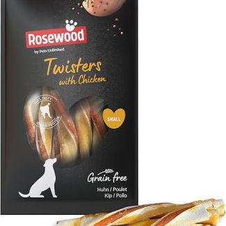 Rosewood Twisters Chicken Small - Firm Beef Skin Chew Snack for Small Dogs, Chew Stick with Chicken, Supports Dental Care, Grains and Gluten Free, No Artificial Additives, 90 g