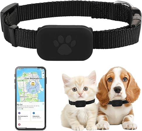 FLITI GPS Tracker Cat, Waterproof Bluetooth Pet Locator, GPS Tracking with Adjustable Collar, Long Battery Life, Compatible with iOS and Android, No Subscription, for Dogs and Cats (Black)