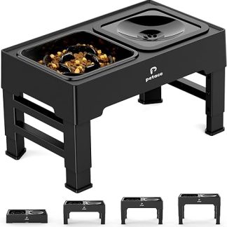 Petace Raised Dog Bowls for Large Dogs, Raised Dog Bowl Stand with Leak-proof Water Bowl and Non-Slip Dog Bowl, Water Bowl Dog without Drooling, 4 Heights, Adjustable, BPA Free Plastic