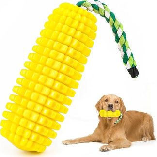 MplehDa Chew Toy for Dogs, Indestructible Squeaky Dog Toy for Aggressive Chewers, Squeaky Dog Toy for Puppies, Medium and Large, Rubber Corn Sticks Dog Toys