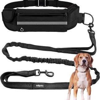 Edipets, Jogging Lead Dogs, Hands-Free, Running, Hiking, Webbing, Anti-Stress, Reflective, 160-220 cm (Black)