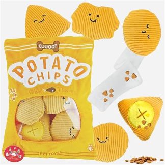 Dog Toy Small Dogs, Crinkly Squeaky Dog Toy, Interactive Plush Dog Toy, Puzzle and Enrichment Toy for Small, Medium and Large Dogs (Potato-chips-01)