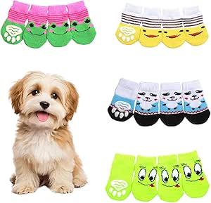 TMZELOA 4 Types Non-Slip Socks, 5 x 9 cm Dog Socks Non-Slip Indoor Non-Slip Warm Dog Socks for Dogs and Cats Pet