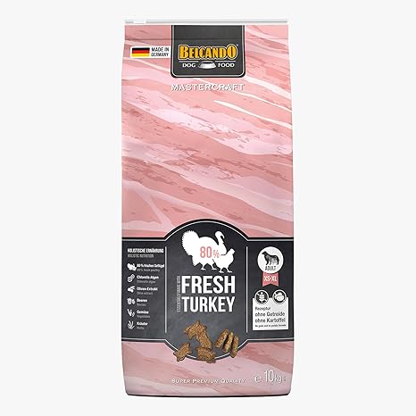 BELCANDO Mastercraft Dry Dog Food, Fresh Turkey, 10 kg, Dry Food for Dogs with Turkey, 80% Fresh Meat, Grain-Free, for All Breeds, Made in Germany