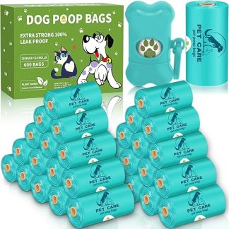 BBLTIFF 600 Pieces/24 Rolls Dog Waste Bags, Poop Bags for Dogs, Dog Waste Bags Rolls with 1 Donation, Dog Bags Thick & Leak-Proof with Lemon Flavour for On the Go