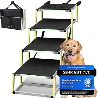 Dog Stairs Car Foldable - Dog Stairs Large Dogs - Luminous Guide Marking - Joint-friendly Entry Aid Car Dog - Dog Ladder Foldable with Non-Slip Insert - 77 kg Load Capacity - 4 Steps