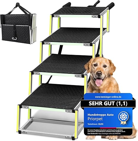Dog Stairs Car Foldable - Dog Stairs Large Dogs - Luminous Guide Marking - Joint-friendly Entry Aid Car Dog - Dog Ladder Foldable with Non-Slip Insert - 77 kg Load Capacity - 4 Steps