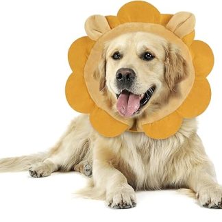 IEUUMLER EU004 Inflatable Dog Collar Adjustable Comfortable Dog Collar Lick Protection for Dogs and Cats After Surgery Prevents Biting and Scratching EU004 (L, Brown Lion)