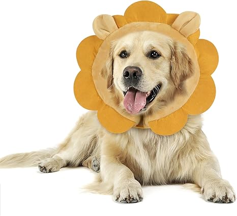 IEUUMLER EU004 Inflatable Dog Collar Adjustable Comfortable Dog Collar Lick Protection for Dogs and Cats After Surgery Prevents Biting and Scratching EU004 (L, Brown Lion)