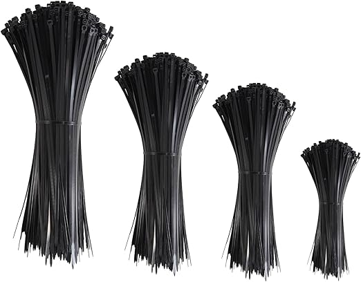 Cable Ties Black Set 100/150/200/300 mm, Pack of 200, Cable Ties UV-Resistant for Indoor and Outdoor Use TASKTACKER