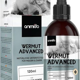 animigo Wormwood Drops for Cats and Dogs - 120 ml Drops - 1+ Year Supply - With Wormwood, Black Cumin and Seed Extract - Alternative to Wormwood Tablets - For Cats and Dogs of All Ages