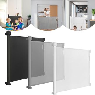 LARS360 Door Safety Gate, Extendible 0-150 cm, Stair Safety Blind, Baby Stair Safety Gate, Retractable Door, Extendable Dog Barriers, Safety Divider for Indoor and Outdoor Use (White)