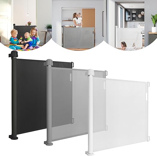 LARS360 Door Safety Gate, Extendible 0-150 cm, Stair Safety Blind, Baby Stair Safety Gate, Retractable Door, Extendable Dog Barriers, Safety Divider for Indoor and Outdoor Use (White)
