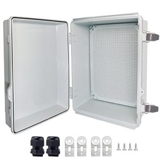 Waterproof Outdoor Box, IP67 ABS Junction Box, Electric Enclosure with Stainless Steel Latch, Flip Cover, Electric Box with Wall Brackets, 15.7D x 8.2W x 7.1H