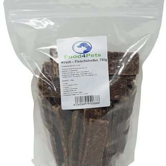 Food4Pets Meat Strips Dog Treats Deer Meat 750 g - Savoury and Natural Chew Strips for Dogs, Ideal for Dental Care and as a Reward Snack