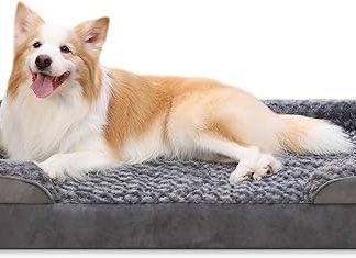 KSIIA Orthopaedic Dog Bed, Medium Dogs, Cover of Base and Armrests, Removable, Washable, Waterproof Lining, Dog Sofa, Dog Basket, Raised Edges, Non-Slip Underside, Grey
