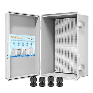 GEVEELIFE Waterproof Junction Box ABS Plastic Outdoor Weatherproof IP67 Hinged Cover Project Box with Mounting Plate Grey Electrical Enclosure 29x19x14cm