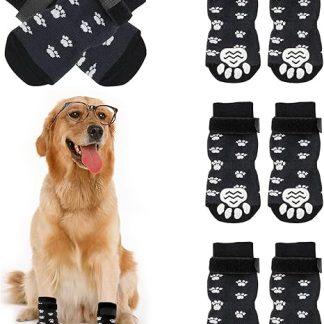 4 Pairs of Non-Slip Socks for Dogs, Adjustable Indoor Dog Grip Socks with Straps, Adhesive Socks, Paw Protection for Indoors, Dog Socks, Non-Slip Dog Socks for Dogs Indoor, Outdoor (L)