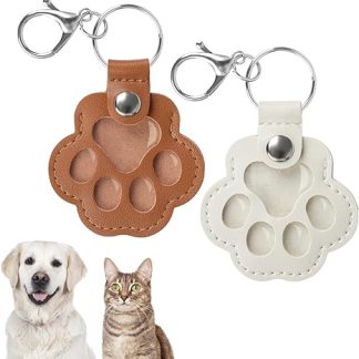 Kiiwah Pack of 2 Pet Hair Memory Key Rings for Dog Cat Keepsake of Deceased Dog Cat Paw Shaped Pendant, Gift for Dog Owners Cat Lovers (Brown + White)