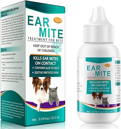 22 ml Pet Ear Mite Cleaning Solution, for Dogs and Cats, Relieves Itching, Fights Ear Mites & Cleans Ears, Cleans & Soothes Irritated Ears, Against Bad Odours