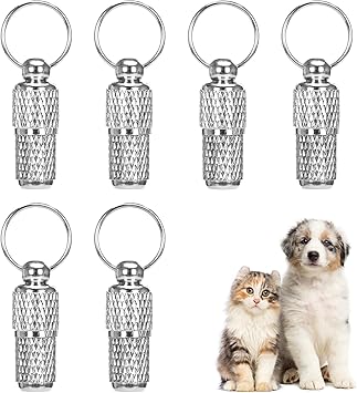 Welsberg Pack of 6 Address Tags Address Sleeve Collar Waterproof Silver Pendant for Dog and Cat Address Capsule Ultra Light Address Tag Silver