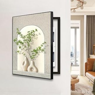 Fuse Box Cover Cabinet Cover Hidden Power Box Decor Landscape Painting Living Room Hallway Connection Box Durable Wall Cover (Black 2.35 x 45 cm/13.7 x 17.7 inches)