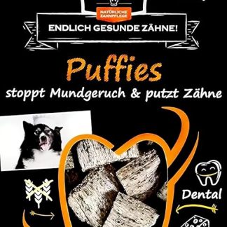 QCHEFS PUFFIES Dog Treats for Bad Breath Gum Disease as Tartar Remover with Natural Antibacterial Dental Care without Dental Spray, Toothbrush or Toothpaste