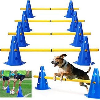 BHHTBB Agility Set Dog Hurdles Set Children, Obstacles for Children Dogs Parcour for Jumping, Cavaletti Dog, 8 Cones 23 cm Height + 8 Bars 80 cm Long, for Training Exercises