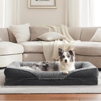 FURTIME Orthopaedic Dog Bed, Medium Dogs, Memory Foam Dog Basket, Large Dogs, Removable and Washable, Non-Slip Dog Basket, High Edge Dog Sofa, 89 x 64 x 18 cm