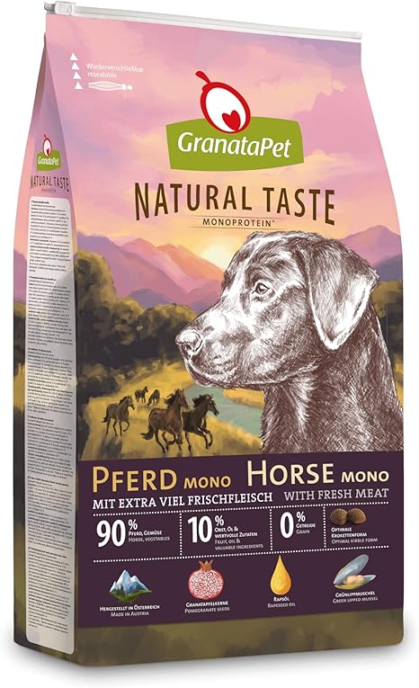 GranataPet Natural Taste Pferd Mono, Monoprotein Dry Food for Dogs, Dog Food without Grains and No Added Sugar, Complete Food for Adult Dogs, 12 kg