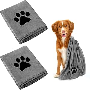 Dog Towel, Pack of 2 Dog Towels, Extra Absorbent for Dogs and Cats, Grey Quick-Drying Pet Microfibre Towels, 75 x 35 cm Dog Towel for Cats, Dogs or Other Pets