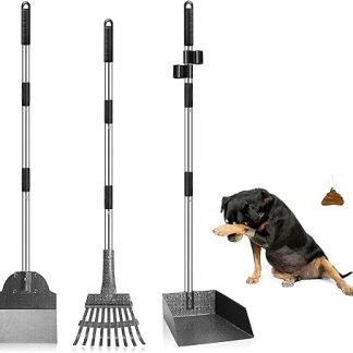 Snagle Paw Dog Poop Scooper, Pack of 3 Dog Pooper Scooper and Rake Metal Rake Dustpan for Large Medium Small Dogs with Long Adjustable Handle Rake Waste Removal