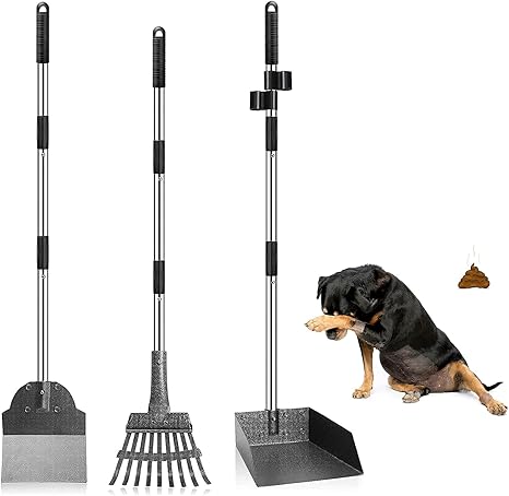 Snagle Paw Dog Poop Scooper, Pack of 3 Dog Pooper Scooper and Rake Metal Rake Dustpan for Large Medium Small Dogs with Long Adjustable Handle Rake Waste Removal