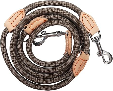 Dog Lead for Medium and Large Dogs, Multifunctional Lead for Dogs, 2.1 m Adjustable with 2 Carabiners, Robust Nylon Dog Leash, Recall Lead Double Lead for 2 Dogs (Beige, 1 cm x 2.1 m)