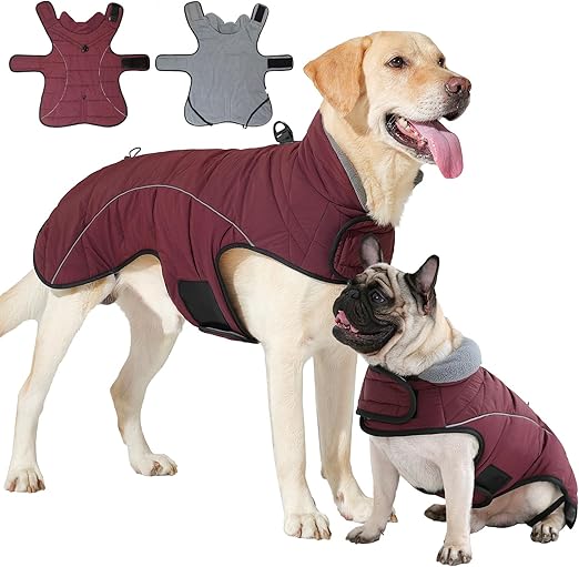 HEYWEAN Dog Coat, Waterproof, Warm, Winter Dog Jacket, Fleece Dog Jumper, with D-Ring, Reflective, Winter Jacket, for Small, Medium, and Large Dogs