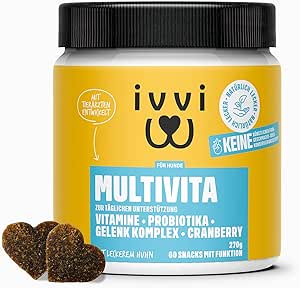 ivvi Multivitamin for dogs as a treat - all-round supply with probiotics, B vitamins, omega 3, green-lipped mussel, cranberry - 60 snacks (270 g) with chicken