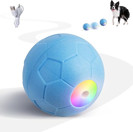 Pet Prime Robust Electric Dog Ball with Irregular Rolling & Coloured Lights - Chew Resistant ETPU Football, Fast Charging, IPX65 Waterproof - Funny Interactive Dog Toy