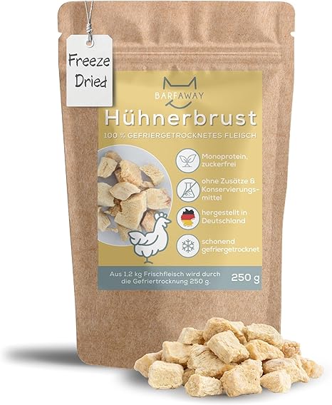 BARFAWAY Freeze-Dried Chicken Breast Fillet, Premium Muscle Meat, Healthy Dog Treats, Grain-Free, Sugar-Free, 100% Natural No Additives, Made in Germany, 250 g