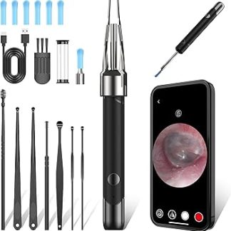 PICKONA Ear Wax Remover Otoscope 5MP HD WiFi Ear Cleaner with Camera Ear Cleaner with 6 LEDs Black Ear Cleaner with Camera Compatible with Smartphones and Tablets