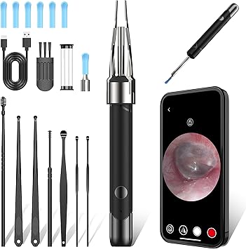 PICKONA Ear Wax Remover Otoscope 5MP HD WiFi Ear Cleaner with Camera Ear Cleaner with 6 LEDs Black Ear Cleaner with Camera Compatible with Smartphones and Tablets