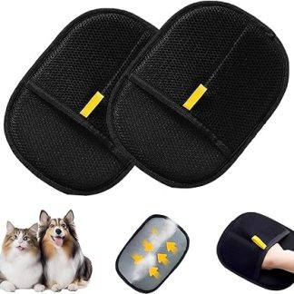Grooming Gloves Set of 2 - Double-Sided Static Pet Hair Remover, Reusable & Washable Pet Grooming Gloves for Removes Dogs & Cats Fur from Sofa, Carpet, Clothes