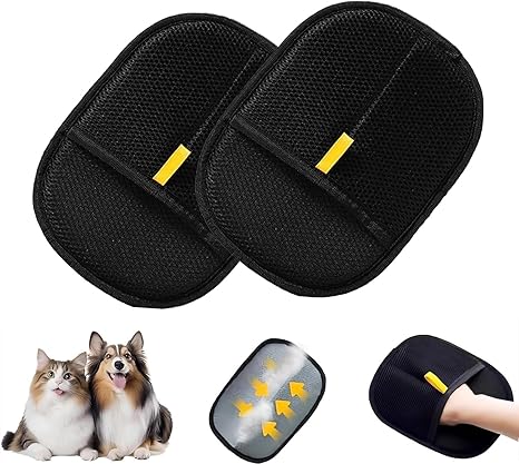 Grooming Gloves Set of 2 - Double-Sided Static Pet Hair Remover, Reusable & Washable Pet Grooming Gloves for Removes Dogs & Cats Fur from Sofa, Carpet, Clothes