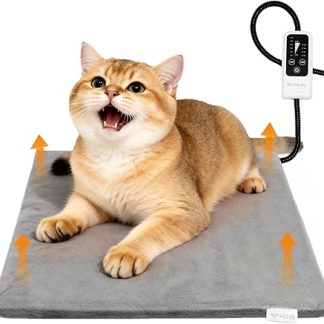 BECEMURU Pet Heating Pad for Cat Dog 45 x 40 cm, 4 Adjustable Timers and 6 Adjustable Temperatures, Adjustable Electric Heating Pad with Anti-Bite Hose Wrap Cable